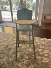 AMSCO BLUE   DOLL-E-HIGHCHAIR 1950s VINTAGE Metal Mid Century Toy