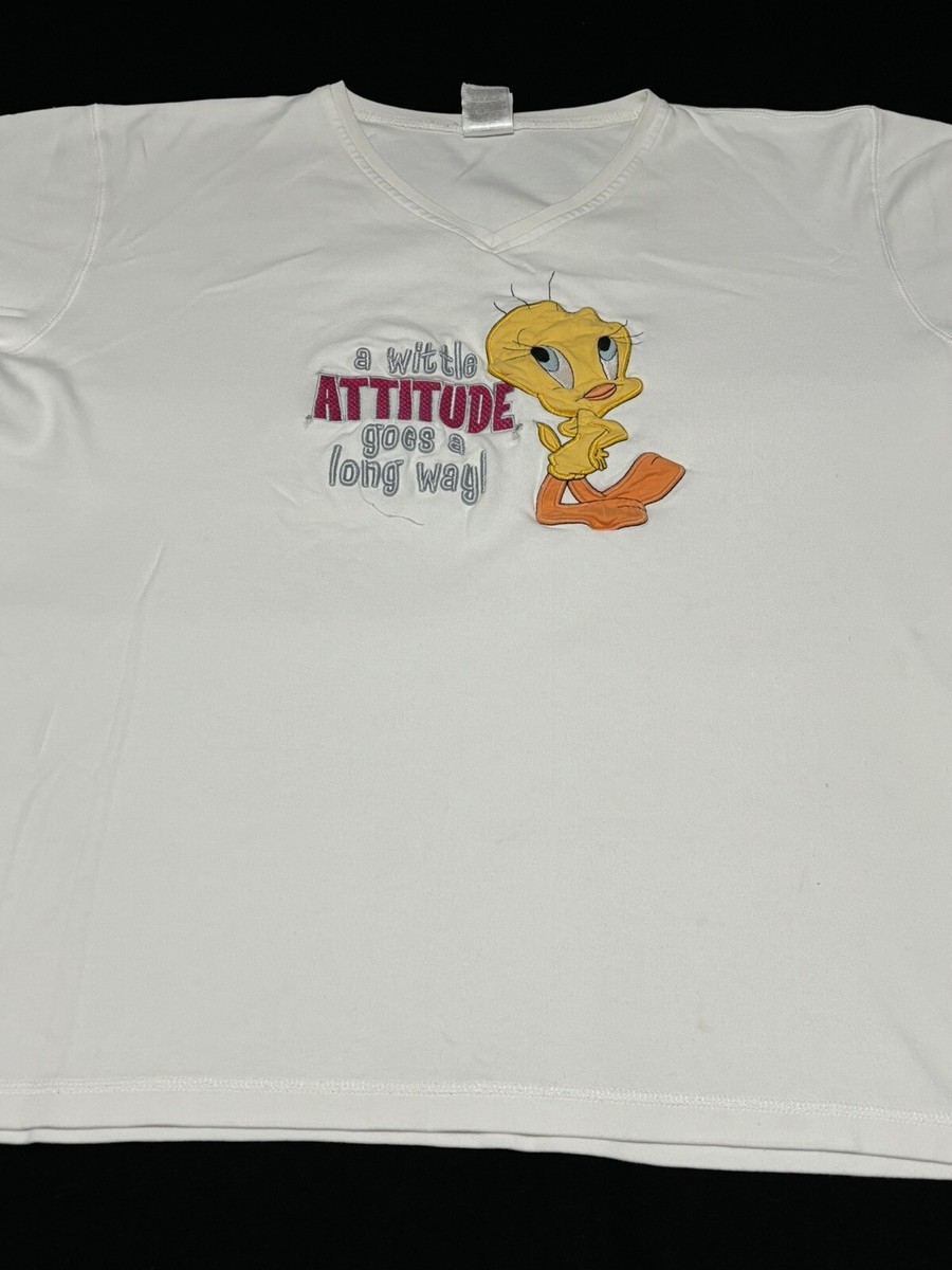 VTG 2000 Warner Brothers V Neck t-shirt women's Size M Tweety Bird