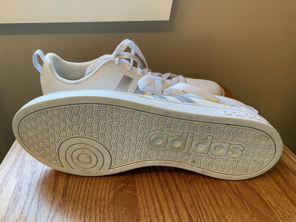 RARE Adidas Silver & White Stripe 3 Three Striped Womens size 9 Gently Used  | eBay