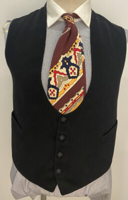 Men’s Edwardian 1890s 1900s Black Morning Waistcoat Bespoke Vintage Medium  L - Main Image