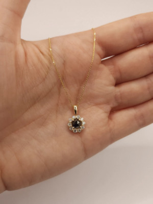 14 Kt Gold 0,80 kt echter natürlicher schwarzer & weißer Diamant Halo Halskette