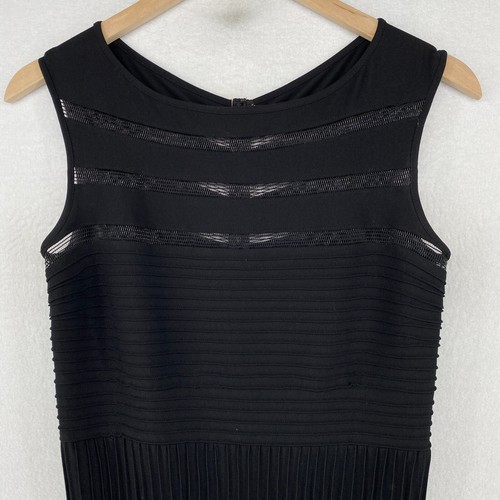 TADASHI SHOJI Dress XS Illusion Stripe Mesh Trim Tiered Pintuck Maxi Black - Picture 4 of 13