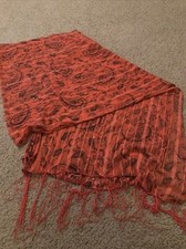 Women  s Pink Scarf With Black Design And Glitter With Fringe