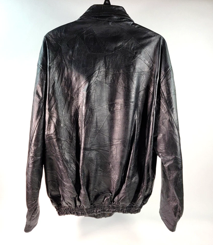 Chaqueta de cuero Napoline Outfitters para hombre 3X retazos de cuero genuino negro Foto 2 de 4