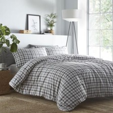 Image of Gingham duvet set quilt cover pillow cases new grey check bedding 