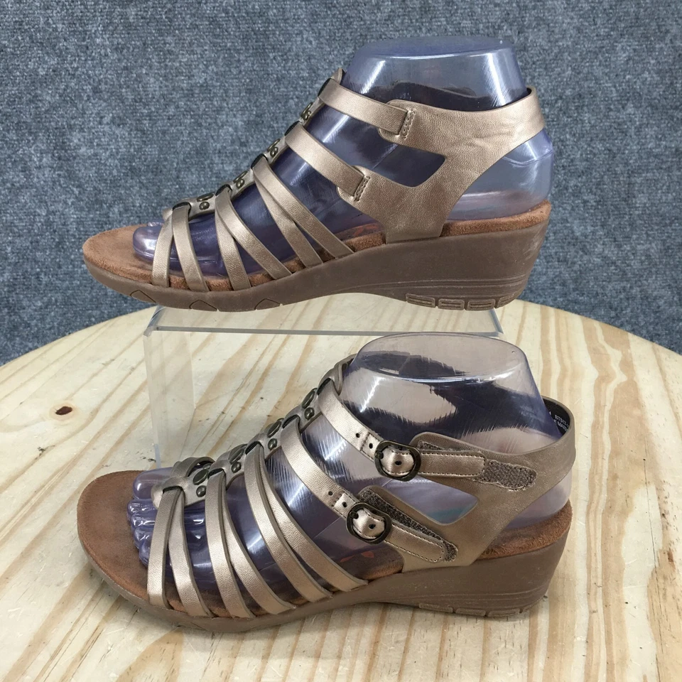 Sandalias Baretraps para mujer 7 M Hydee Gladiator doradas ajustables tacones de cuña Foto 2 de 4