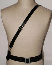 WWII 2 GERMAN OFFICER LEATHER BLACK CROSS STRAP SHOULDER & CROSS STRAP