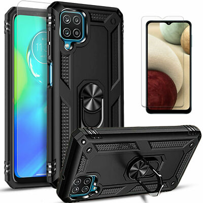 For Samsung Galaxy A12 Shockproof Ring Kickstand Armor Case +Screen Protector