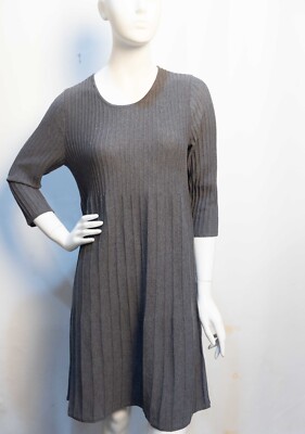 eileen fisher pleated wool dress Eileen Fisher Sweater Dress Women XS Gray Wool Knit Pleated Long Sleeve Pullover