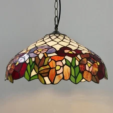 Stained Glass Chloe Lighting Floral 2 Light Ceiling Pendant Fixture 16" Shade