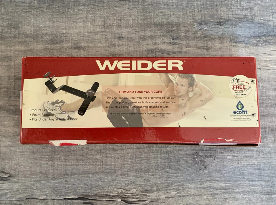NUEVO~WEIDER~Barra ergonómica para sentarse~Con acolchado de espuma protectora~Se adapta debajo de la puerta Foto 2 de 4