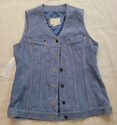 Braefair Leather Blue Jean Suede Womens Vest Button Up Biker Western Size L