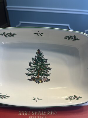 SPODE Christmas Tree Bread Basket Serving Dish With Handles Platter