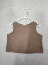 Anrabess Women Top Large Brown Cotton Blend Sleeveless Cropped Regular Fit Tank