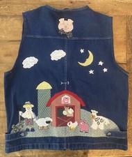 Vintage Gitano Jean Vest Womens Denim Farm Animals Full Zip 90s Size Xl?