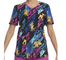 Scrubstar Women's Disney Lion King Black V-Neck Print Scrub Top NWT Free Ship