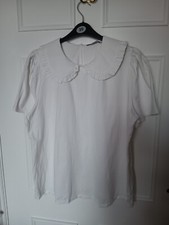Ladies White Collar T Shirt Top Size 20