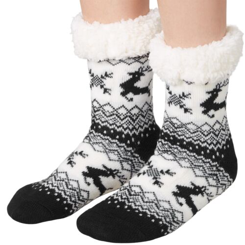 Kuschelsocken Rentier Socken Haussocken Hüttensocken Norweger warm schwarz-weiß - Bild 1 von 11