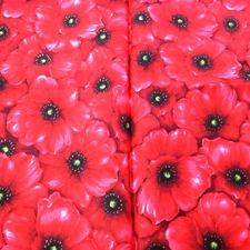Fabric Cotton Remnant Red Poppies Flowers  18" L x 88" W