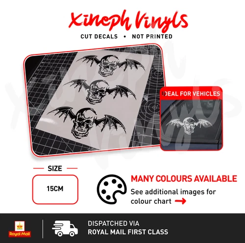 3 x 15cm Avenged Sevenfold vinyl sticker decal Deathbat logo car window optional