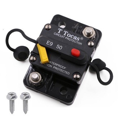 Surface Mount Circuit Breaker 50A Waterproof Manual Reset 12V-48V DC Audio