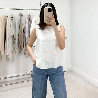 Cinq à Sept Ruffle Trimmed 100% Silk Top in Ivory Women's Sz XS