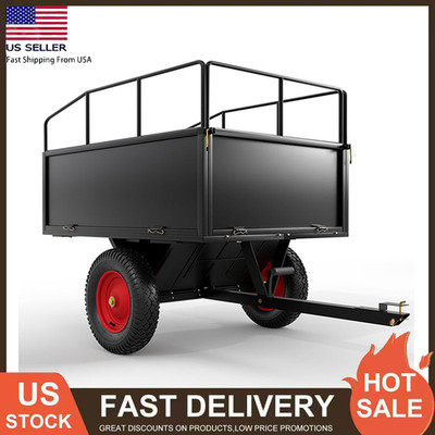 Heavy ATV Trailer Steel Tow Behind Dump Cart 750 LBS 15 Cu ft W/ Removable Sides
