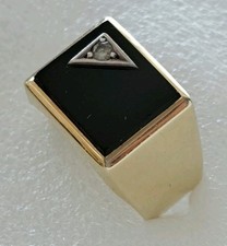 Alter 60er Ring Siegelring 14 Karat 585 Gold 7,6g  Onyx Gr. 66 Zirkonia Brillant