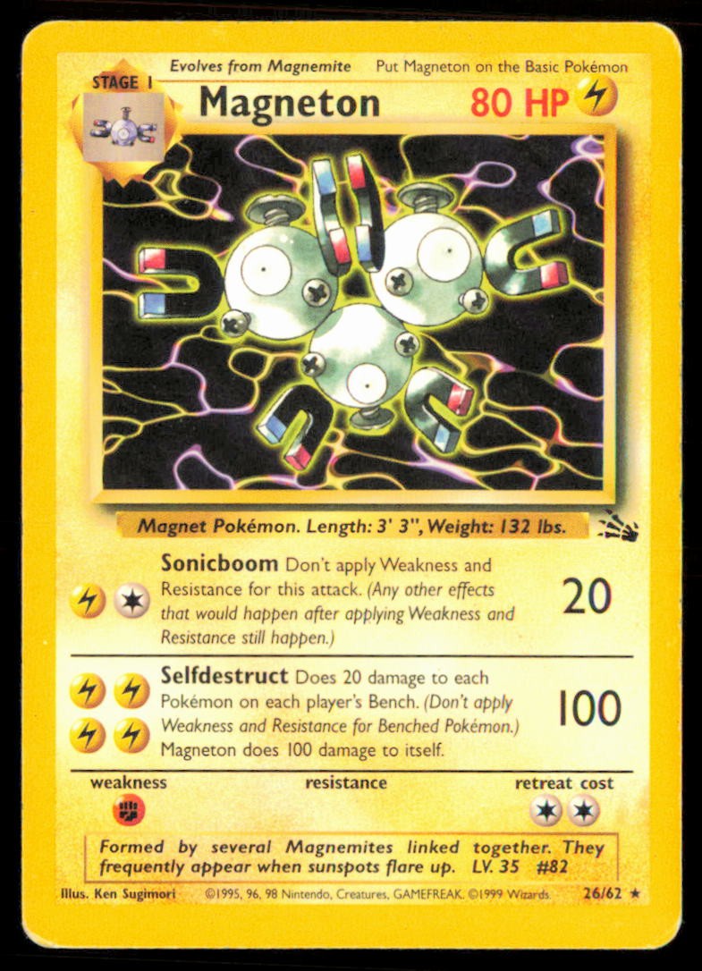 Magneton 26/62 Rare Fossil Pokemon Unlimited Moderately Played