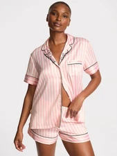 Victoria’s Secret Signature Glazed Satin Short Pajama Set Embroidered Print