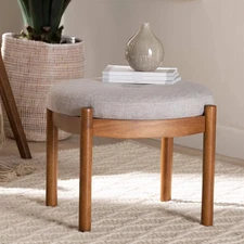 Iliana Fabric and Wood Ottoman Footstool Grayish Beige/Walnut Brown -