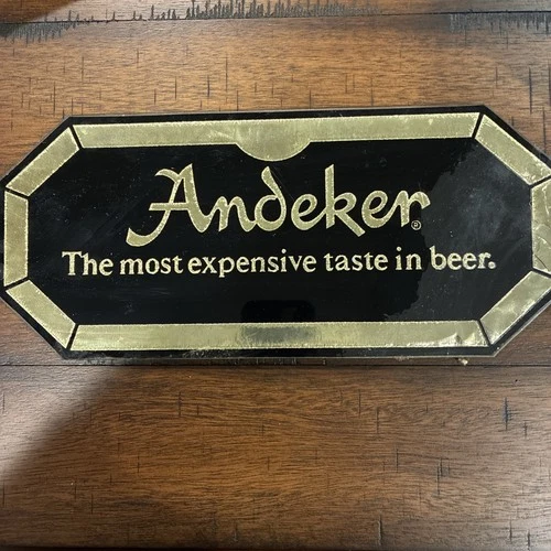 Pabst ANDEKER Beer Mirror Sign Most Expensive Taste in Beer Vintage 12”x 5” Rare