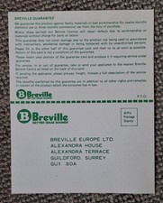 Vintage Breville sandwich toaster guarantee card
