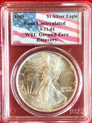 1993 WTC Ground Zero Recovery $1 Silver Eagle PCGS Gem Uncirculated NearPerfect!