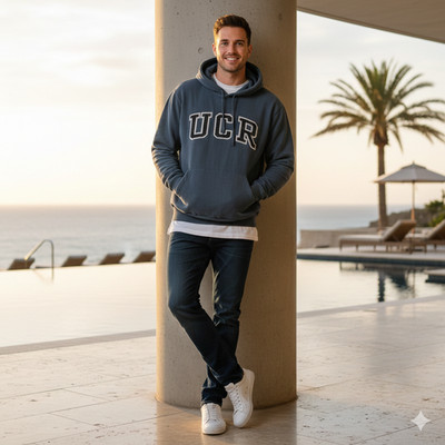 Adult Medium Hoodie Sweatshirt College Logo 2-Pocket Blue Cotton Soft Relaxed