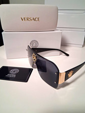 Versace Womens Rimless Shield Sunglasses Black Frame Gray Tinted Lenses