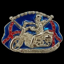 Rebel Rider From Hell Motorcycle Skeleton Enamel Stamped Belt Buckle