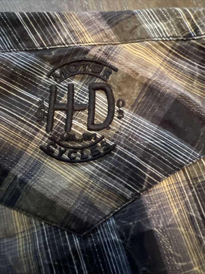 HARLEY DAVIDSON Men's Genuine Woven Plaid Short Sleeve Shirt - Jamaica - Size XL - Image 4 of 4