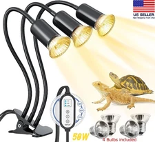 Reptile Heat Lamp Turtle Lizard 4 Bulb Adjustable Basking Heating Lamp with Clip
