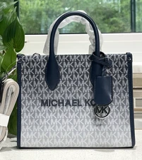 MICHAEL KORS MIRELLA SMALL SHOPPER ZIP CROSSBODY SATCHEL MK NAVY BLUE OMBRE LOGO