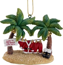 Santa Gone to The Beach Christmas Palm Tree Ornament Tropical Holiday Decor