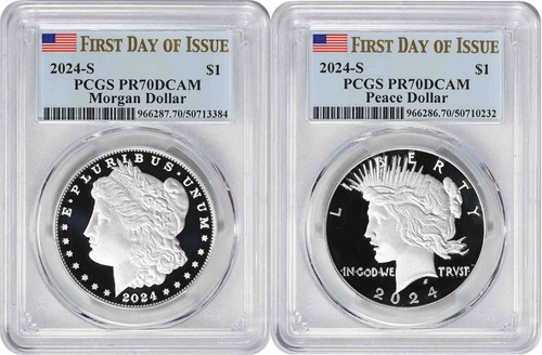 2024-S Morgan and Peace Silver Dollar 2-Coin PR70DCAM First Day of Issue PCGS