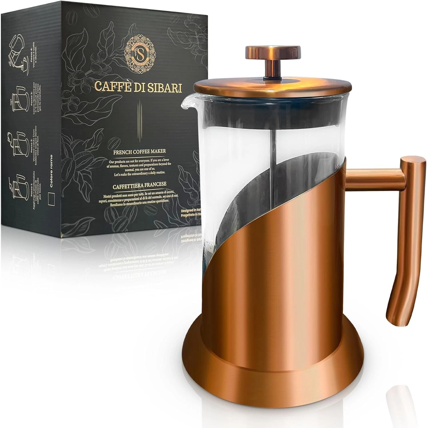Caffe Di Sibari Stainless Steel Glass French Press Coffee Maker 34oz
Opens in a new window or tab