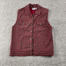 Vintage 90s Vest Womens Medium Red Plaid Flannel Button Front Collared Lined