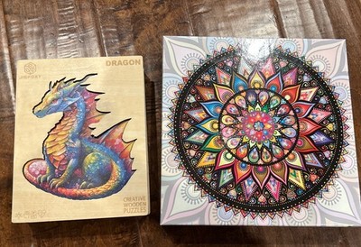 Colorful Puzzles 1000 Pieces & 100 pieces Wooden Dragon