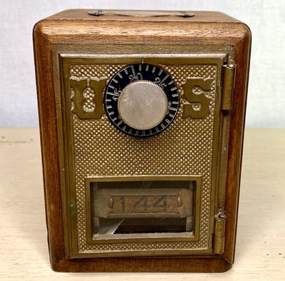 Vintage Coin Bank The Knothole Authentic Wooden Post Office Door Number 144