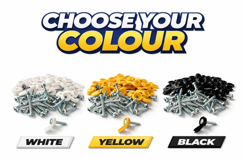 NUMBER PLATE CAR FIXING FITTING KIT SCREWS & CAPS HINGED BLACK YELLOW WHITE BULK
