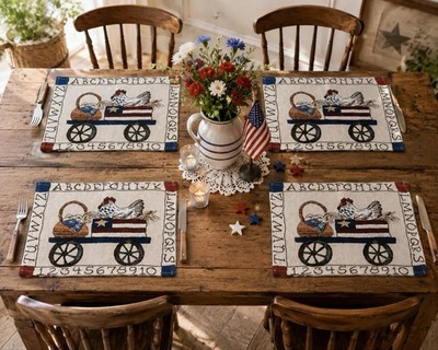 Decorative Patriotic themed woven tapestry Placemats 4th Of July Hen Granny Core