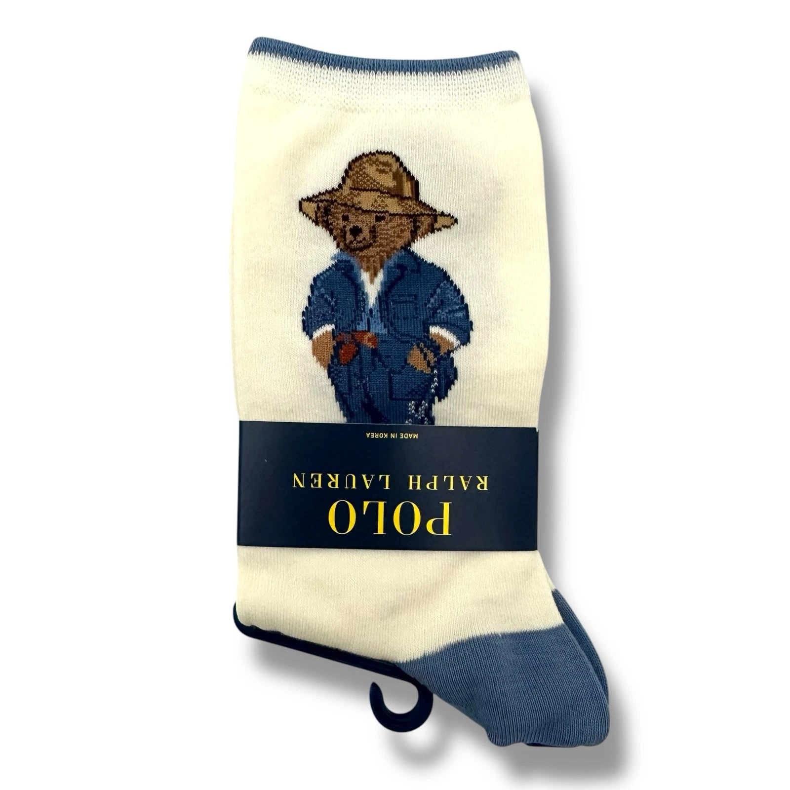 Polo Ralph Lauren Women's Polo Bear Trouser Socks Ivory, Farmer Bear