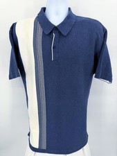 VTG Nat Nast Men's Large Rockabilly Retro Polo Shirt Blue Striped Cotton Bowling